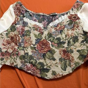 SHEIN Floral Tapestry Blouse with Cream Sleeves